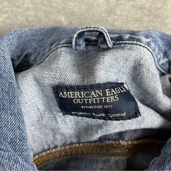 American Eagle Vintage Y2K Jean Jacket Large Distressed Denim Classic Grunge - Picture 7 of 15